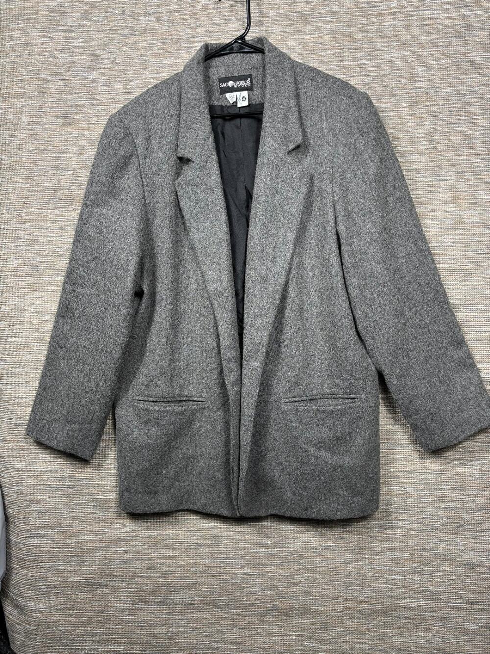 VTG Sag Harbor Wool Rich Blend Blazer Jacket Womens Size 22W Gray Casual Career